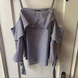 TOPSHOP Cold Shoulder Striped Blouse